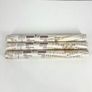 Vintage Seabrook Designs Sheet Music Vinyl Wallpaper 3 Rolls Pre-pasted Cream